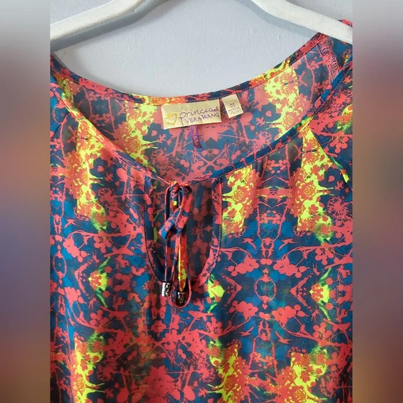 Princess Vera Wang Womens Size M Dolman Sleeve Blouson Sheer Abstract Floral Top - Picture 3 of 12